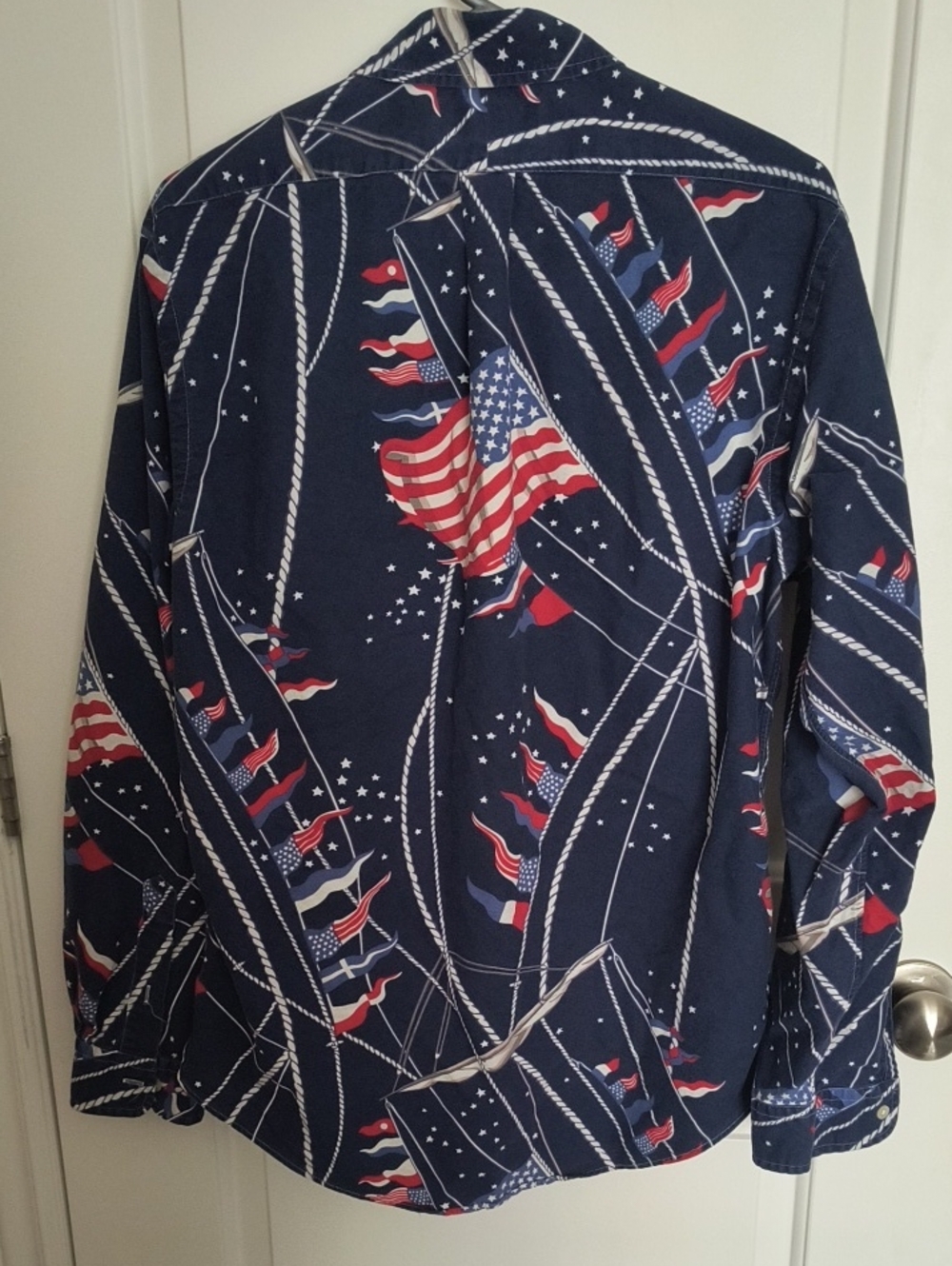 Ralph Lauren Men's L Navy Button-Down Shirt with Red, White & Blue USAFlag Motif - Picture 3 of 4